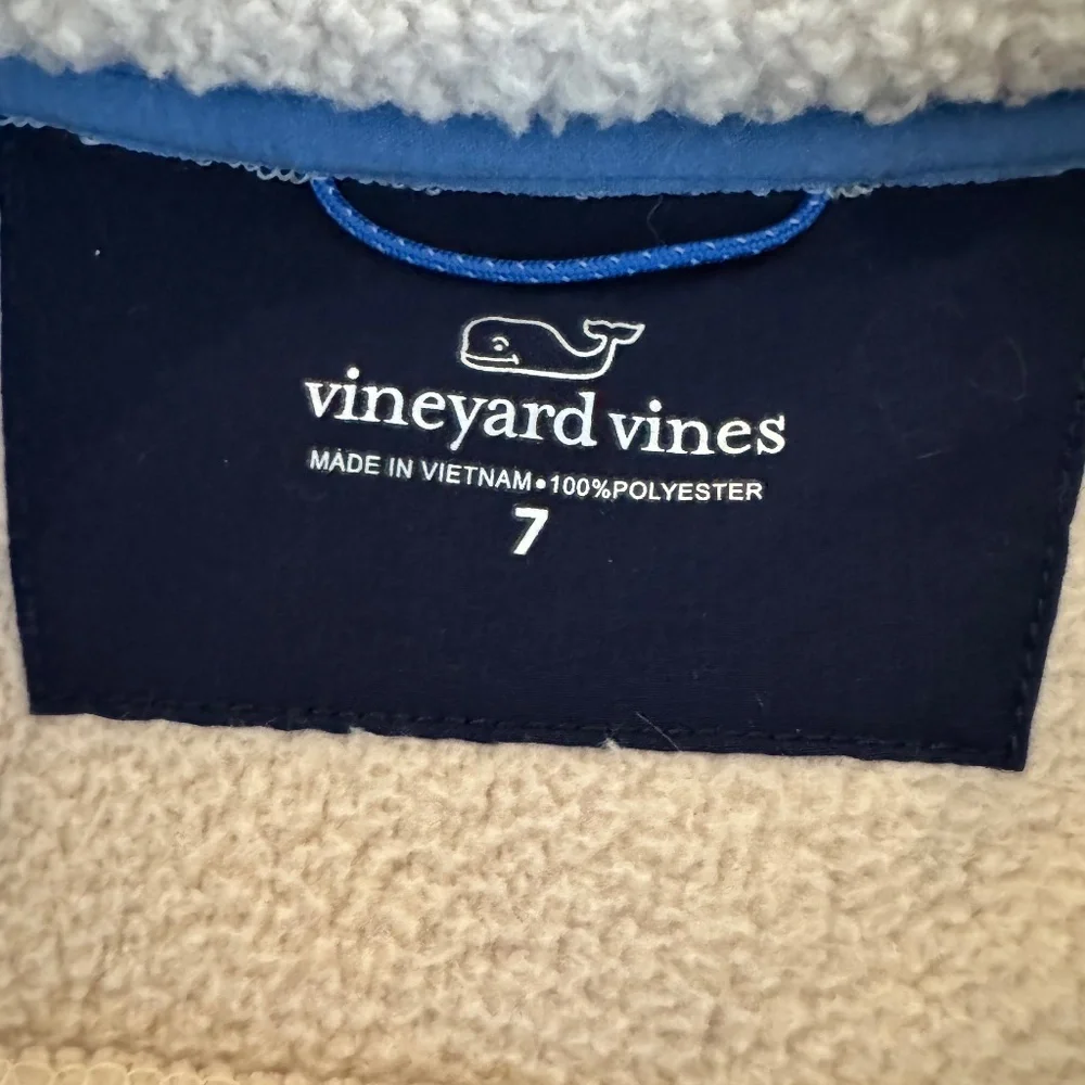 Vineyard Vines Stillwater Sherpa 1/4 Quarter Zip Cream Navy Boys Size 7 4‎